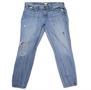J. Crew Women's Mid Rise Toothpick Jeans Size 31 Stretch Medium Wash Distressed